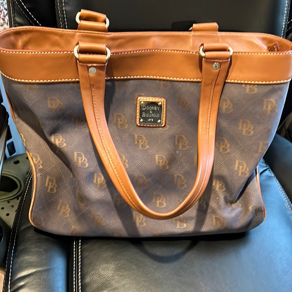 Vintage. Authentic. Blue, Brown, and Gold Dooney and Bourke Tote Bag.